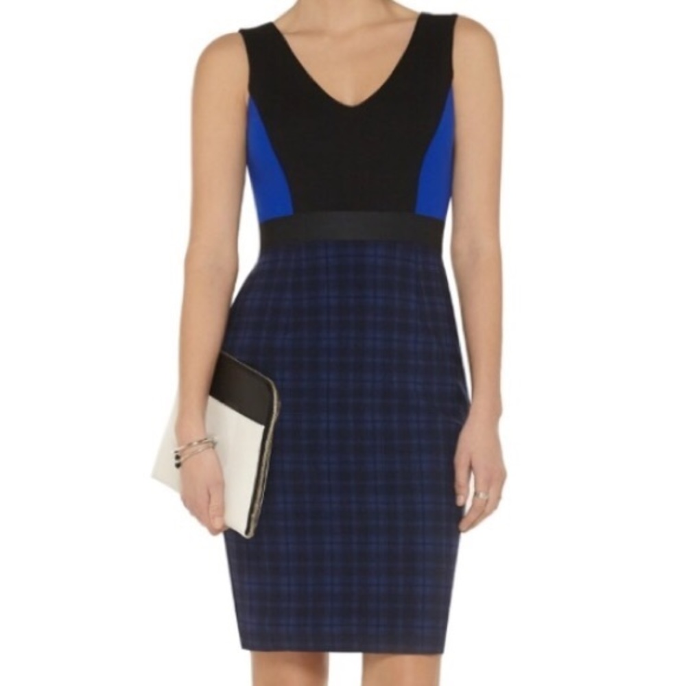Bailey 44 blue and black plaid pencil dress size M